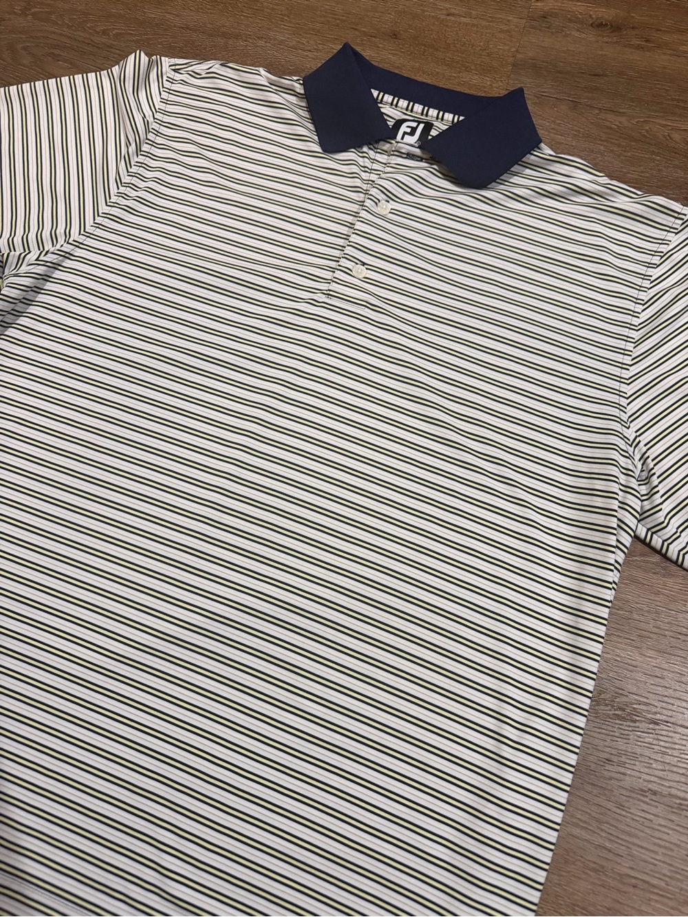 FootJoy Golf Polo Navy Yellow Striped Performance Polo Men’s Large